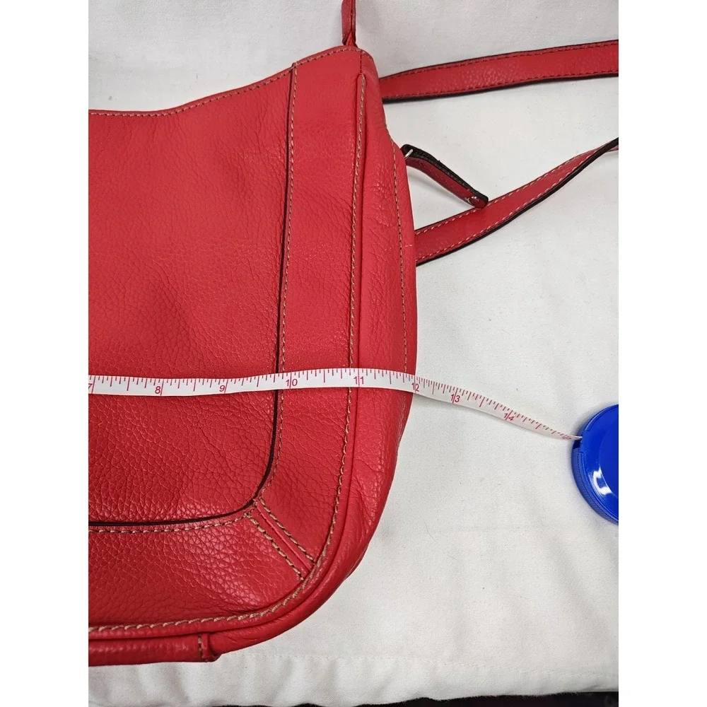 Tignanello Red Pebbled Leather Organizer Crossbody Shoulder Bag Silver Hardware